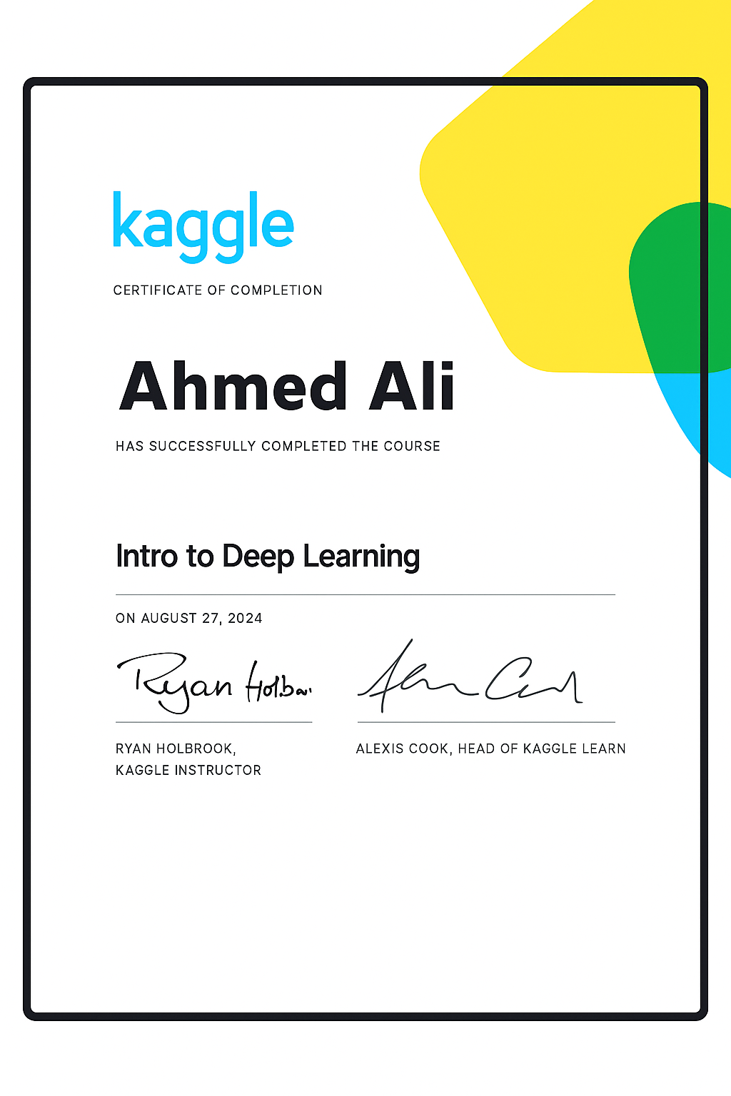 Intro to Deep Learning Certificate